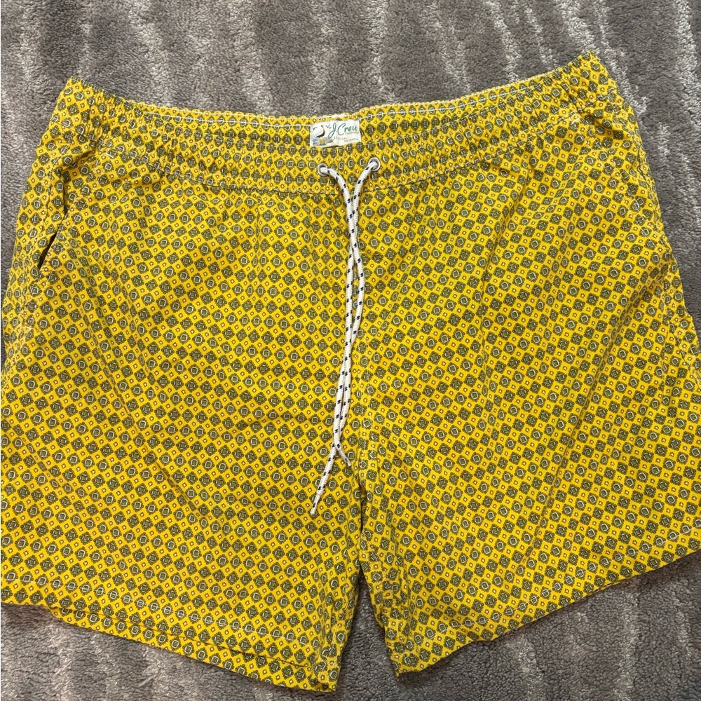 J. Crew Yellow Geometric Swim Shorts